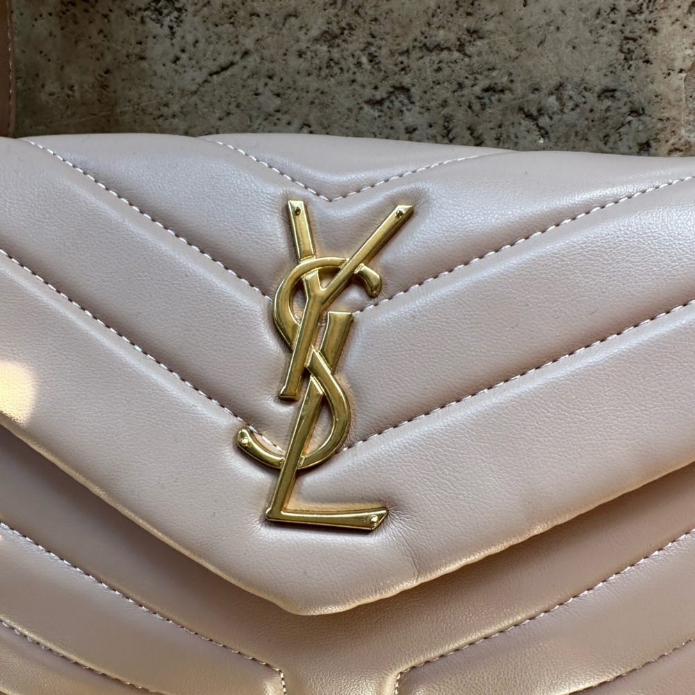 Quilted Leather Shoulder Bag in Blush Pink with Gold Logo